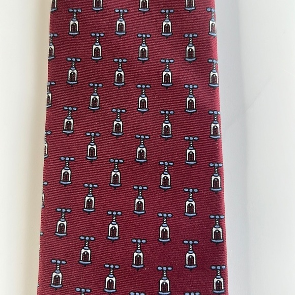 Christian Dior Cravates 100% Silk Maroon Blue Wine Opener Tie - Picture 1 of 3